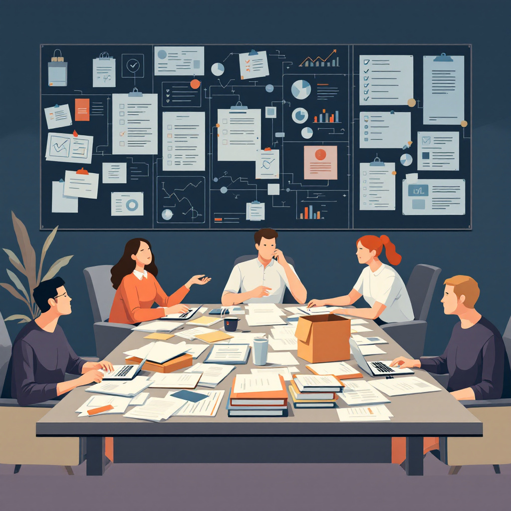 Team collaborating on workflow optimization and productivity improvement