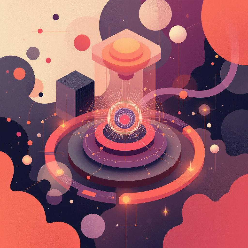 Abstract illustration of an AI agent planning and executing tasks across connected systems